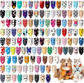 100 Pcs Dog Bandanas Bulk Pet Bibs Colorful Triangle Scarf Pet Bandanas for Medium Large Dogs Spring Summer Birthday Costume Decoration (Paw)
