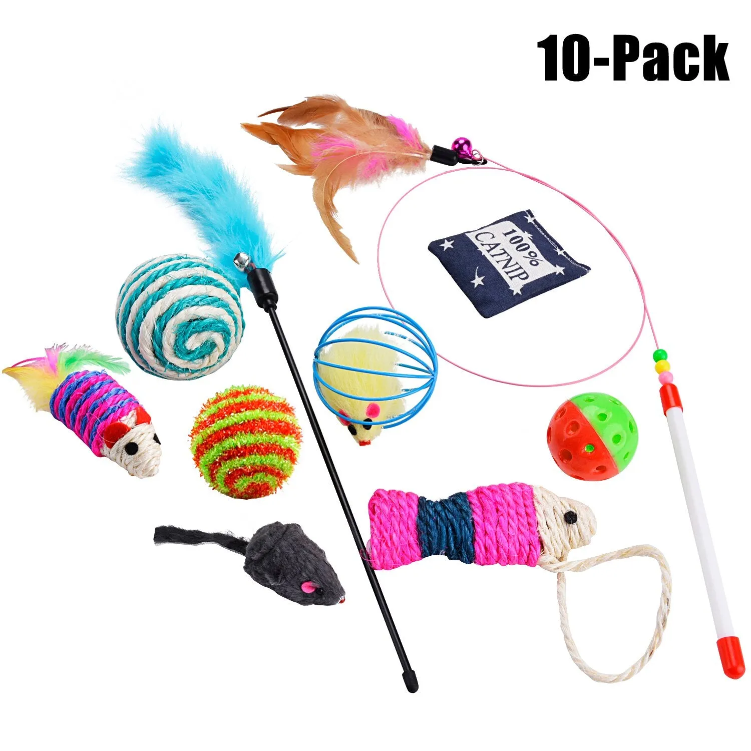 10Pcs Cat Toys Variety Pack For Kitty Includes Catnip Toy Plush Mice Scratch Ball And Teaser Pet Interactive Toy Supplies