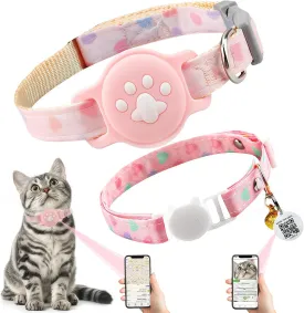 2-Pack Airtag Cat Collar with Airtag Holder&QR Tag Breakaway Kitten Collar with Bell, Air Tag Cat Collar GPS Tracker for Girl Cats Boy Cats Pink