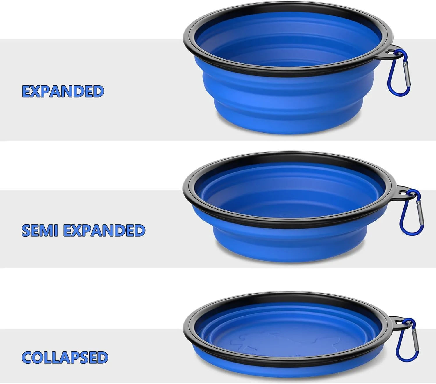 2 Pack Collapsible Dog Bowl Travel Portable Pet Bowls [34oz,1000ml],Expandable Foldable Food Water Feeding Dishes for Traveling Hiking Walking,with Carabiners [Black,Blue]