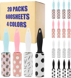 20 Pcs Mini Lint Rollers, Travel Size Lint Roller for Pet Hair, Clothing, Furniture, Car Seat, 600 Adhesive Sheet Total