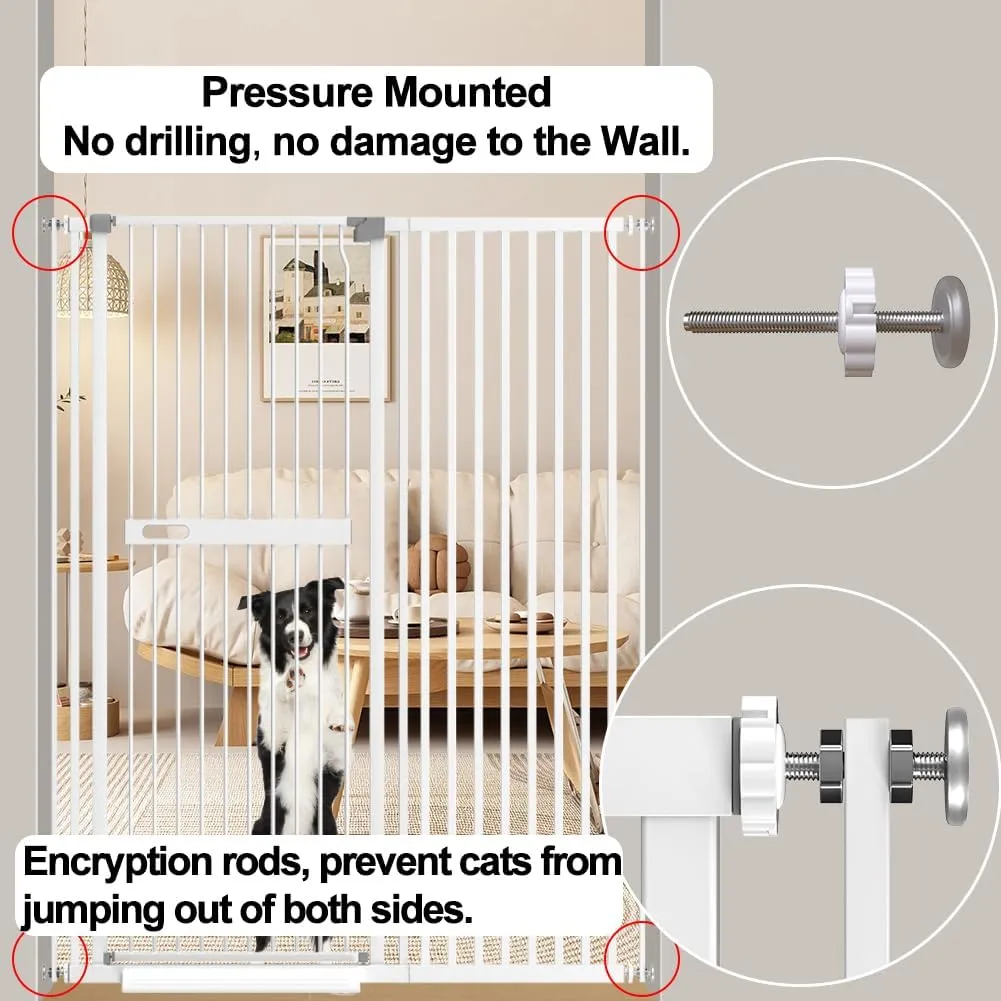 71 inch Extra Tall Cat Pet Gate, 30.7"-45.27" Wide Gate for Cats, Pressure Mounted No Drilling Pet Gate Walk Through Indoor for Doorways, White