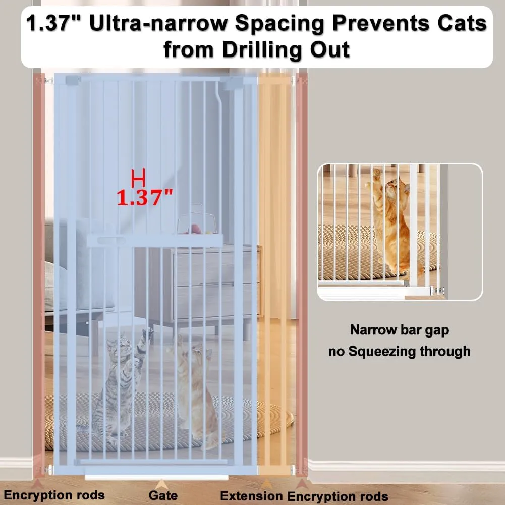 71 inch Extra Tall Cat Pet Gate, 30.7"-45.27" Wide Gate for Cats, Pressure Mounted No Drilling Pet Gate Walk Through Indoor for Doorways, White