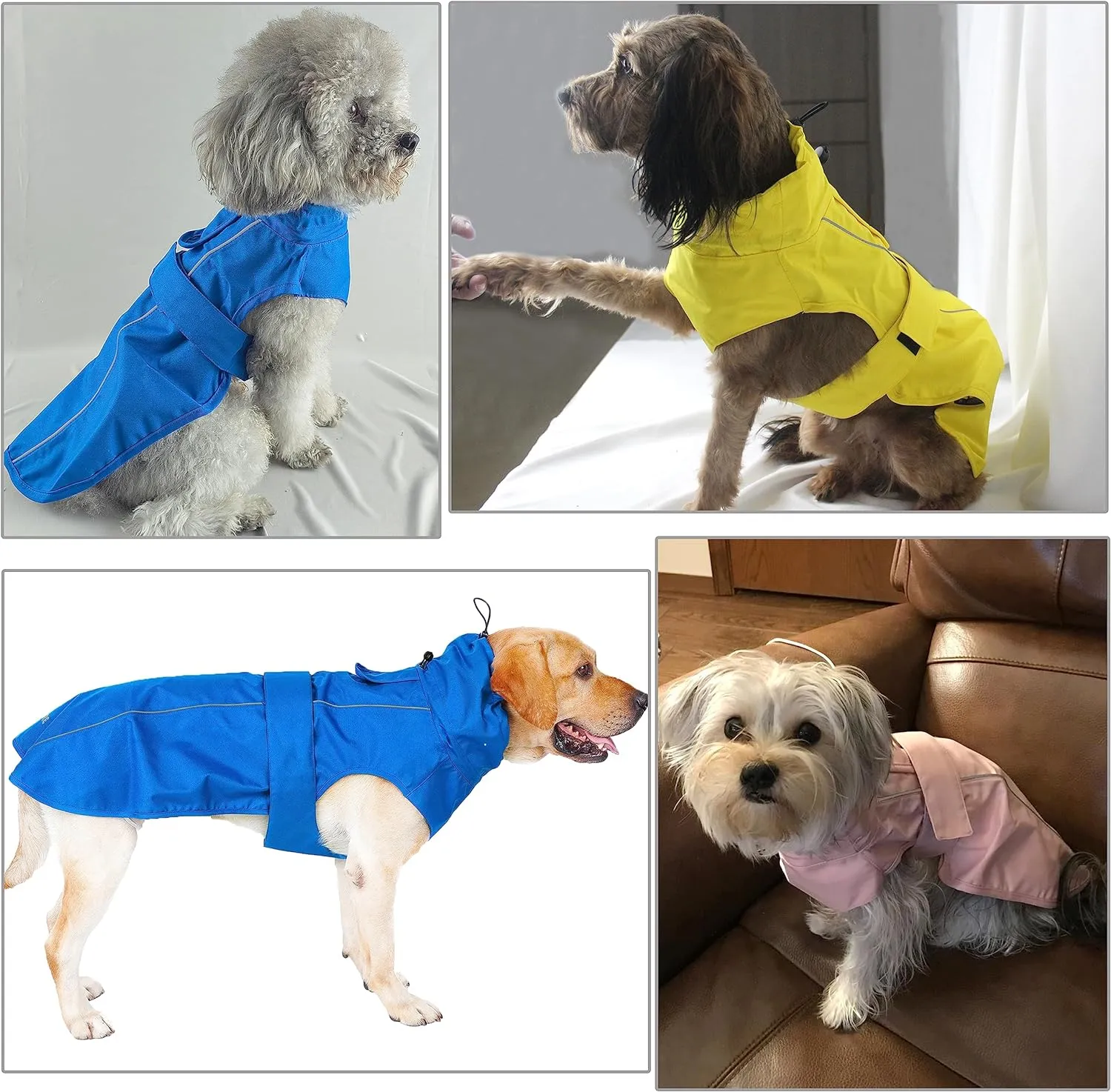 Adjustable Waterproof Dog Raincoat for Dogs,Lightweight Pet Rain Jacket Puppy Clothes with Reflective Strip for Small Medium Large Dogs (Blue, X-Small)