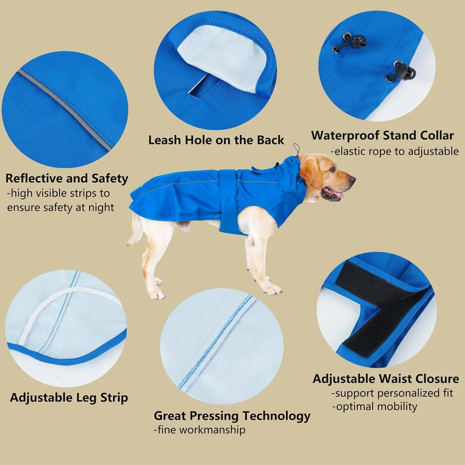 Adjustable Waterproof Dog Raincoat for Dogs,Lightweight Pet Rain Jacket Puppy Clothes with Reflective Strip for Small Medium Large Dogs (Blue, X-Small)