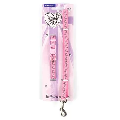 Ancol Pink Paw 'n' Bone Puppy Collar & Lead Set
