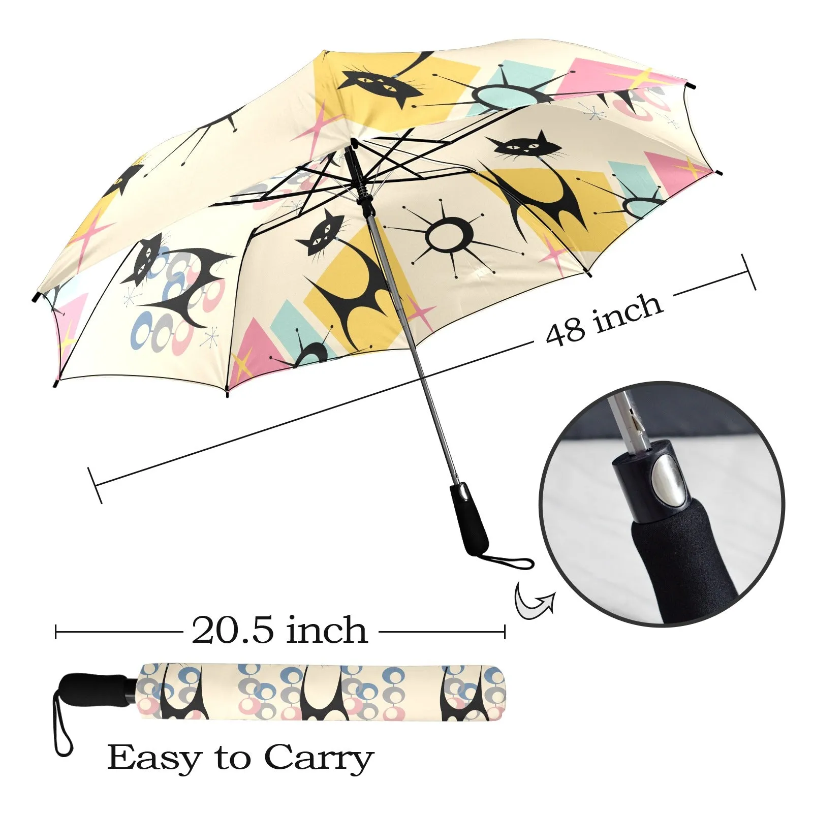 Atomic Cat Space Age 50s Kitsch Umbrella, Mid Century Modern Rain Gear