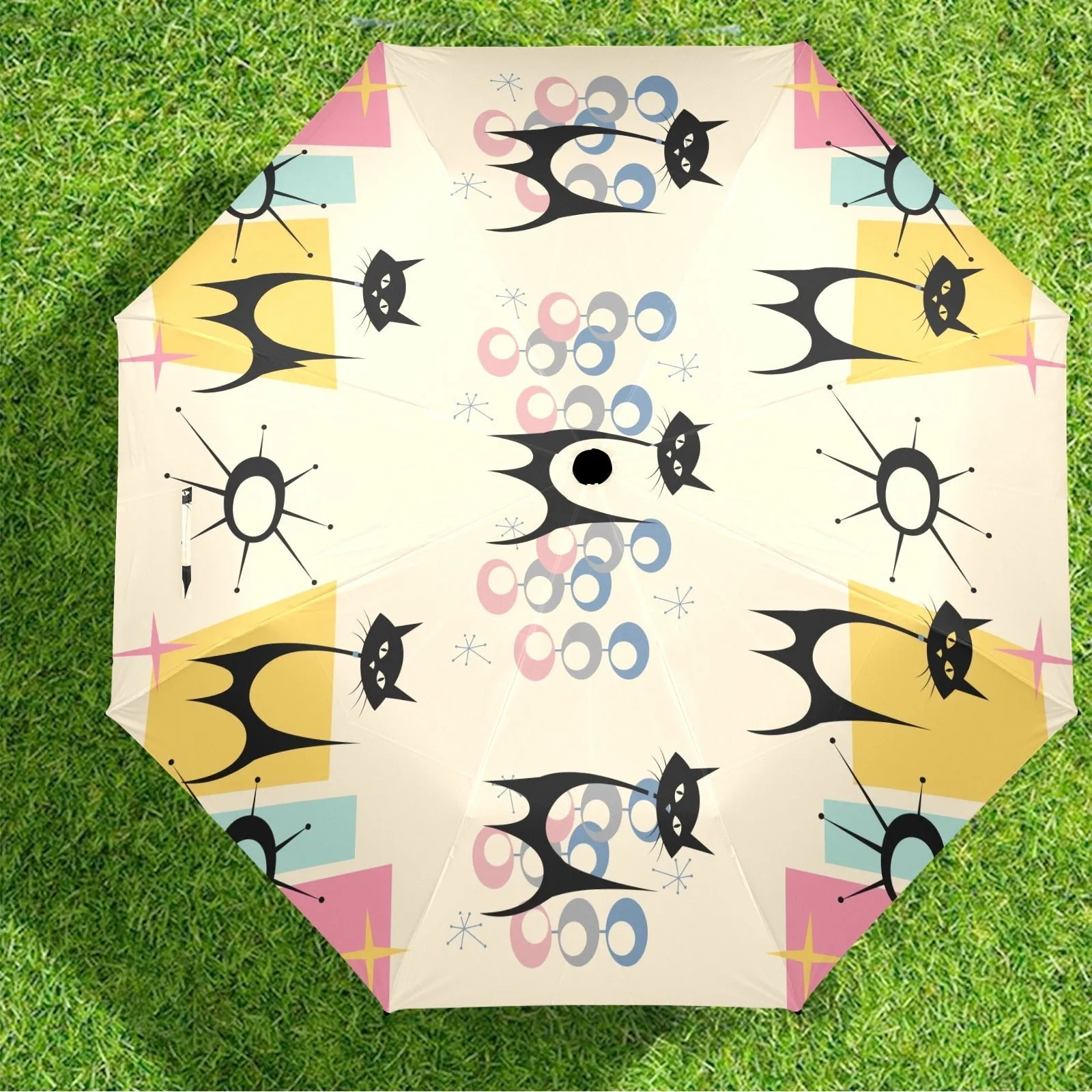 Atomic Cat Space Age 50s Kitsch Umbrella, Mid Century Modern Rain Gear