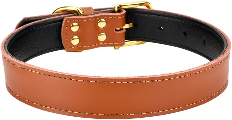 Basic Classic Padded Leather Pet Collars for Cats Puppy Small Medium Dogs (17"-22" Neck * 1.2" Wide, Brown)
