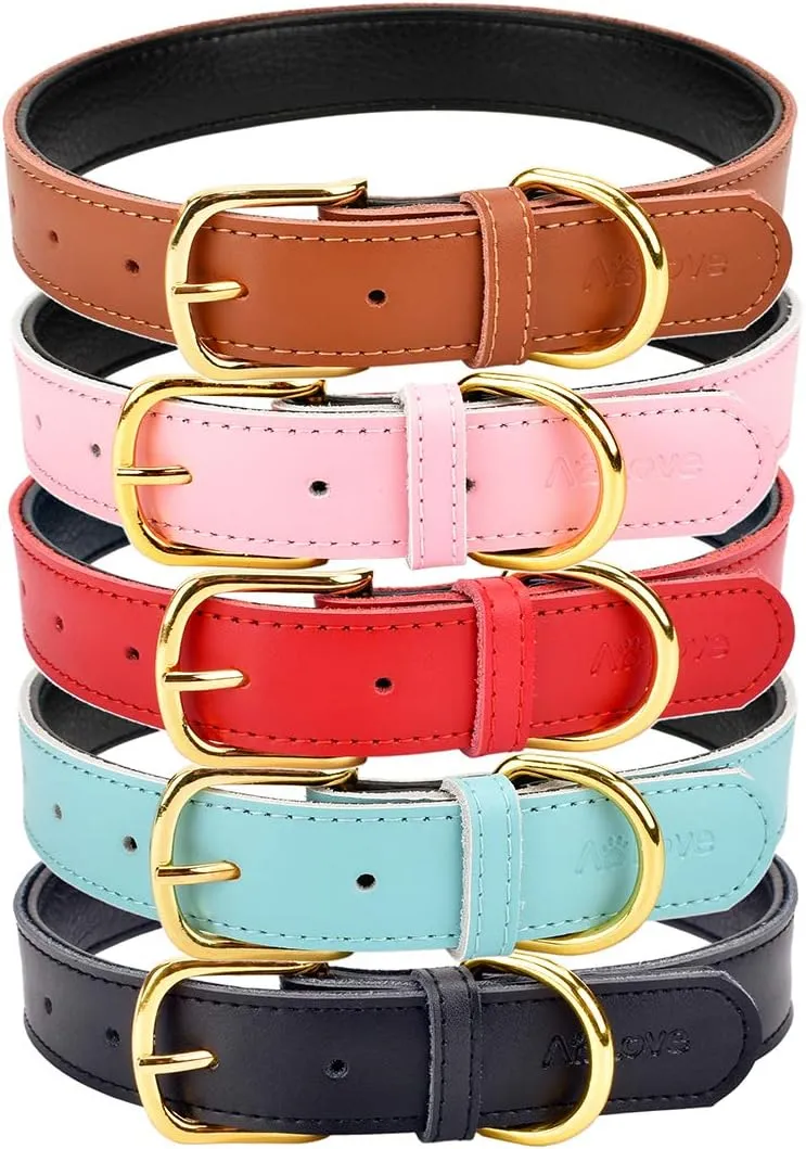 Basic Classic Padded Leather Pet Collars for Cats Puppy Small Medium Dogs (17"-22" Neck * 1.2" Wide, Brown)