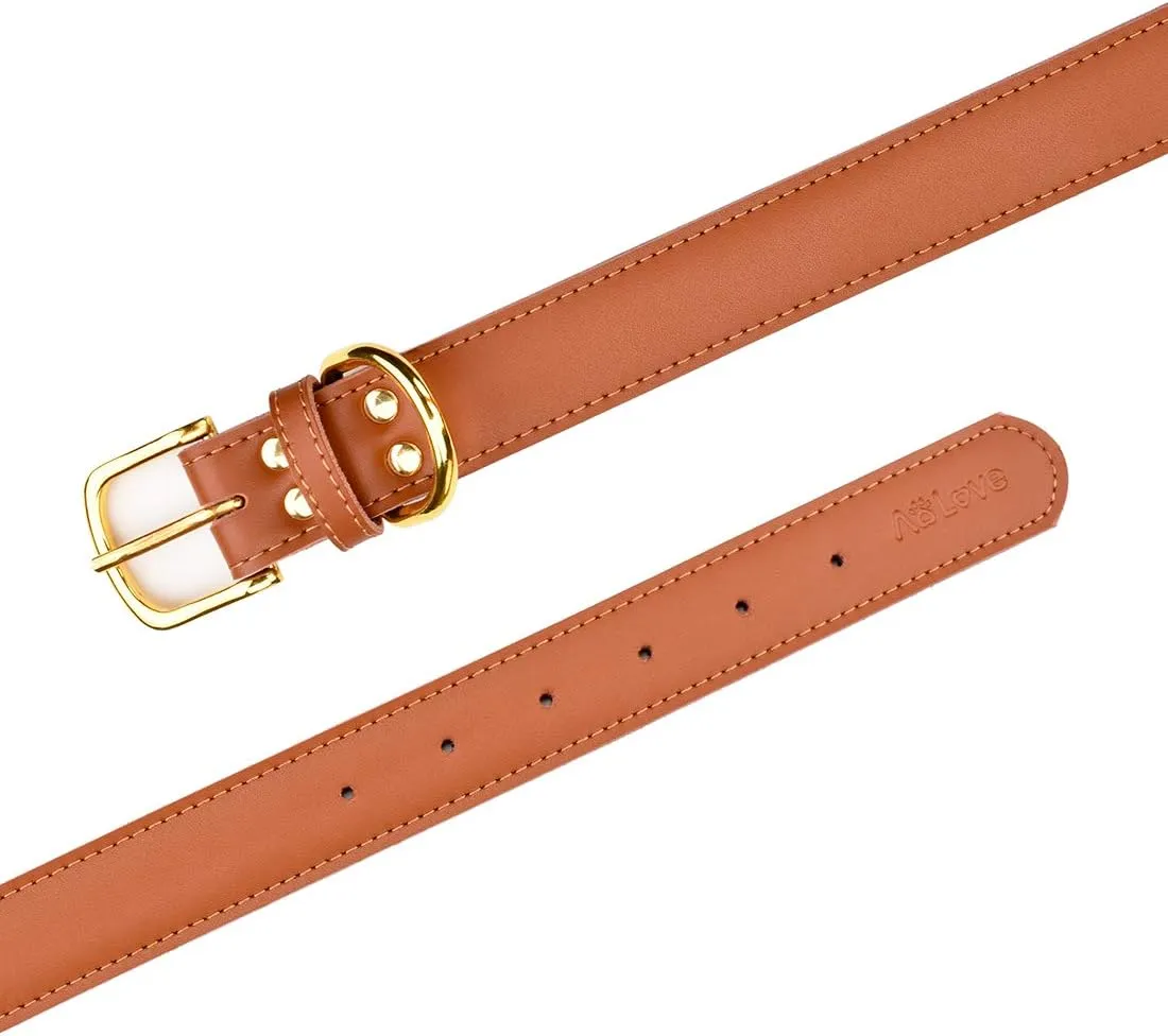 Basic Classic Padded Leather Pet Collars for Cats Puppy Small Medium Dogs (17"-22" Neck * 1.2" Wide, Brown)