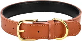 Basic Classic Padded Leather Pet Collars for Cats Puppy Small Medium Dogs (17"-22" Neck * 1.2" Wide, Brown)