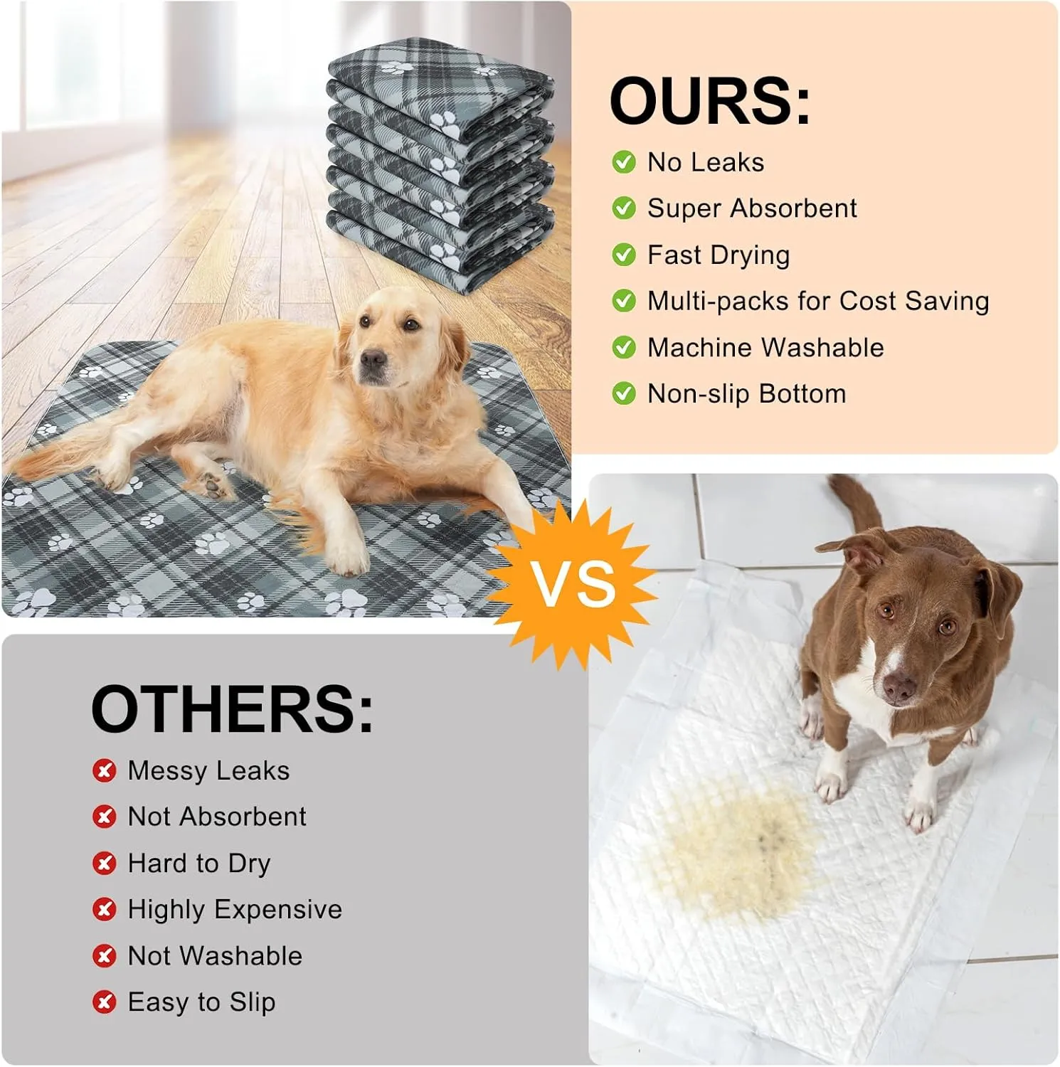 BEAUTYZOO Washable Pee Pads for Dogs, 4 Pack Reusable Puppy Pads, Super Absorbent Dog Pee Pads for Pet Training, Housebreaking and Incontinence, Non-Slip Potty Pads for Floor, Crate, Couch, 36" x 41"