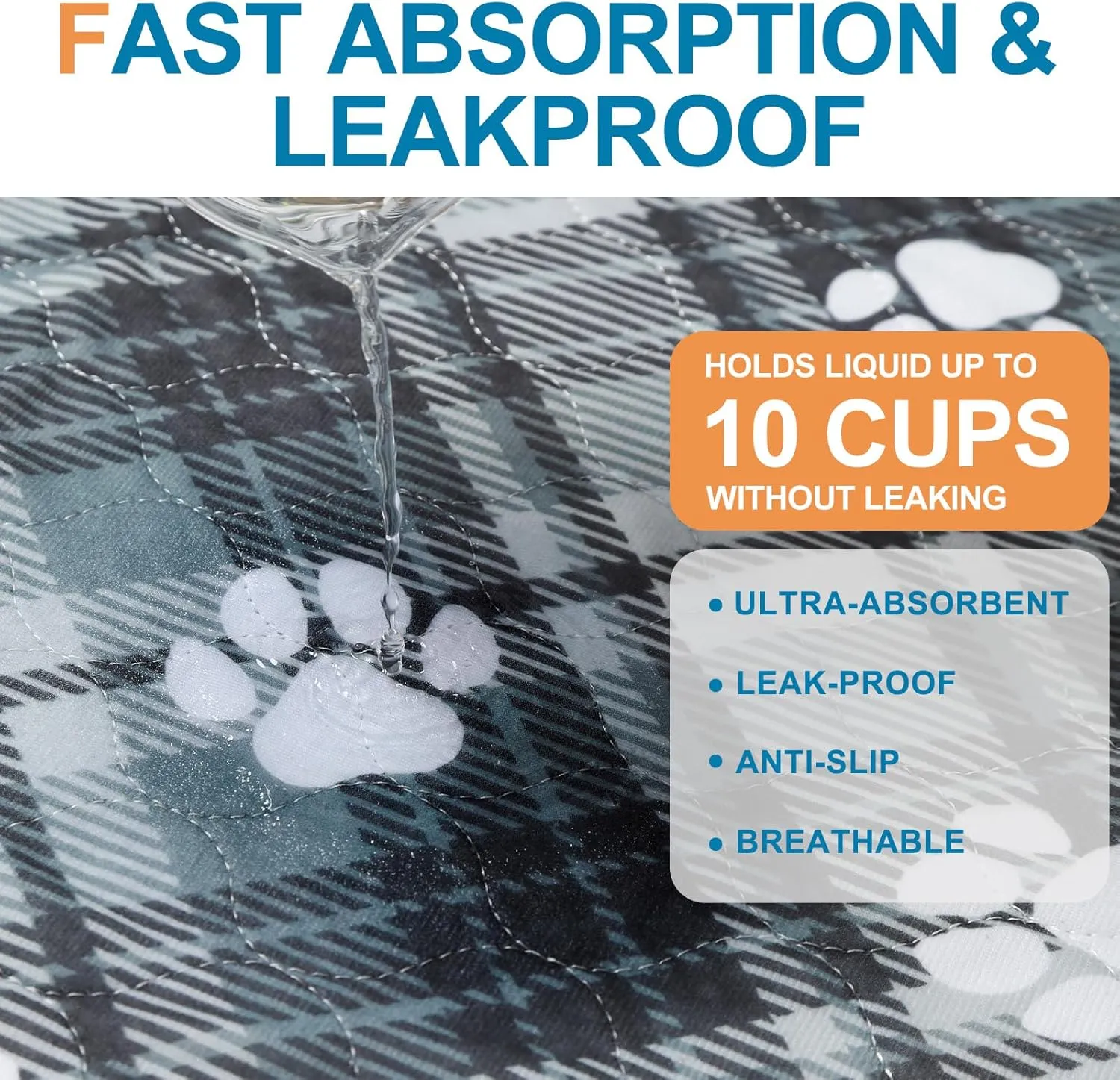 BEAUTYZOO Washable Pee Pads for Dogs, 4 Pack Reusable Puppy Pads, Super Absorbent Dog Pee Pads for Pet Training, Housebreaking and Incontinence, Non-Slip Potty Pads for Floor, Crate, Couch, 36" x 41"
