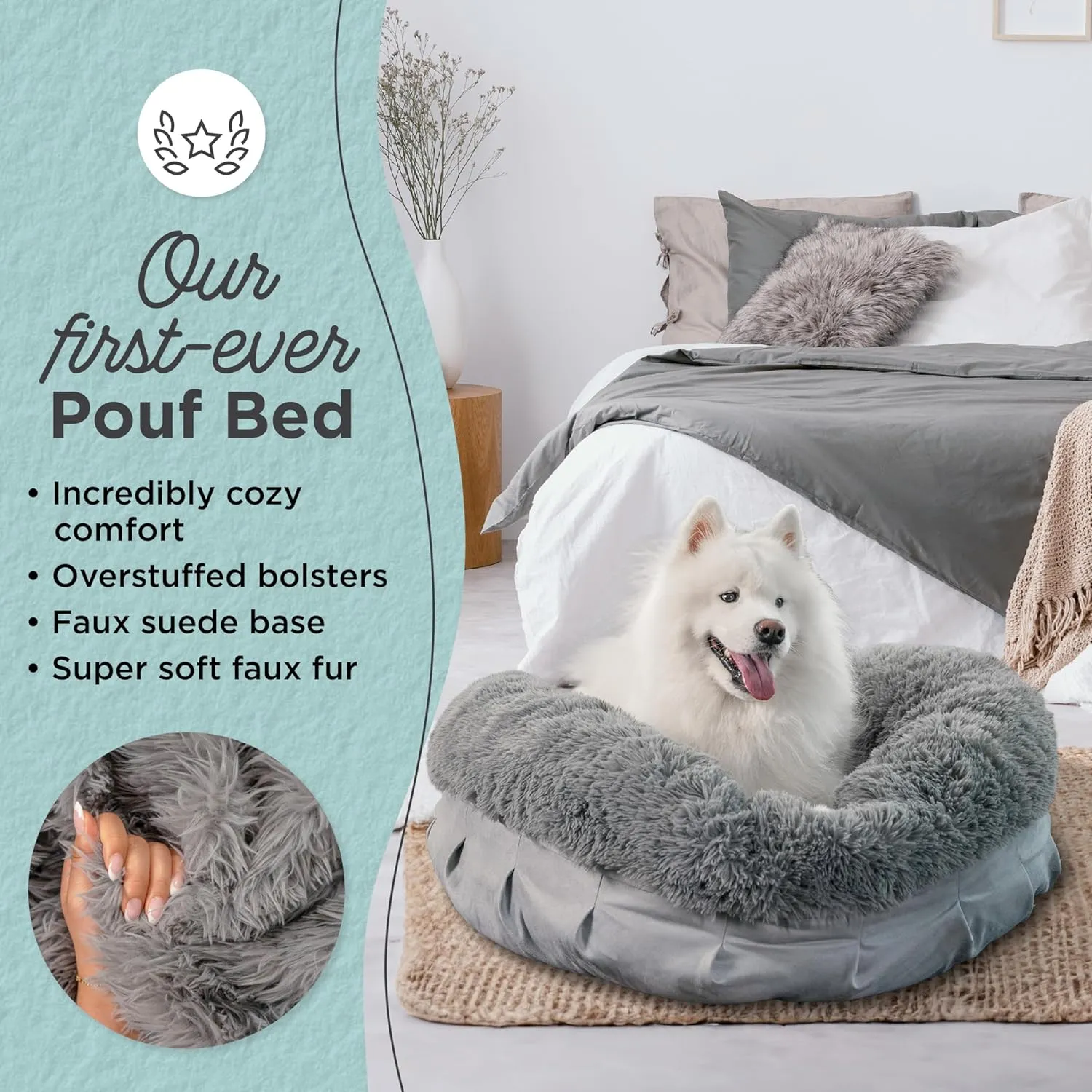 Best Friends by Sheri Ultra Calming Pouf Bed, Orthopedic Round Dog Bed for Joint Support, Faux Fur, Washable Cover, Tan, Large, 36"x36"