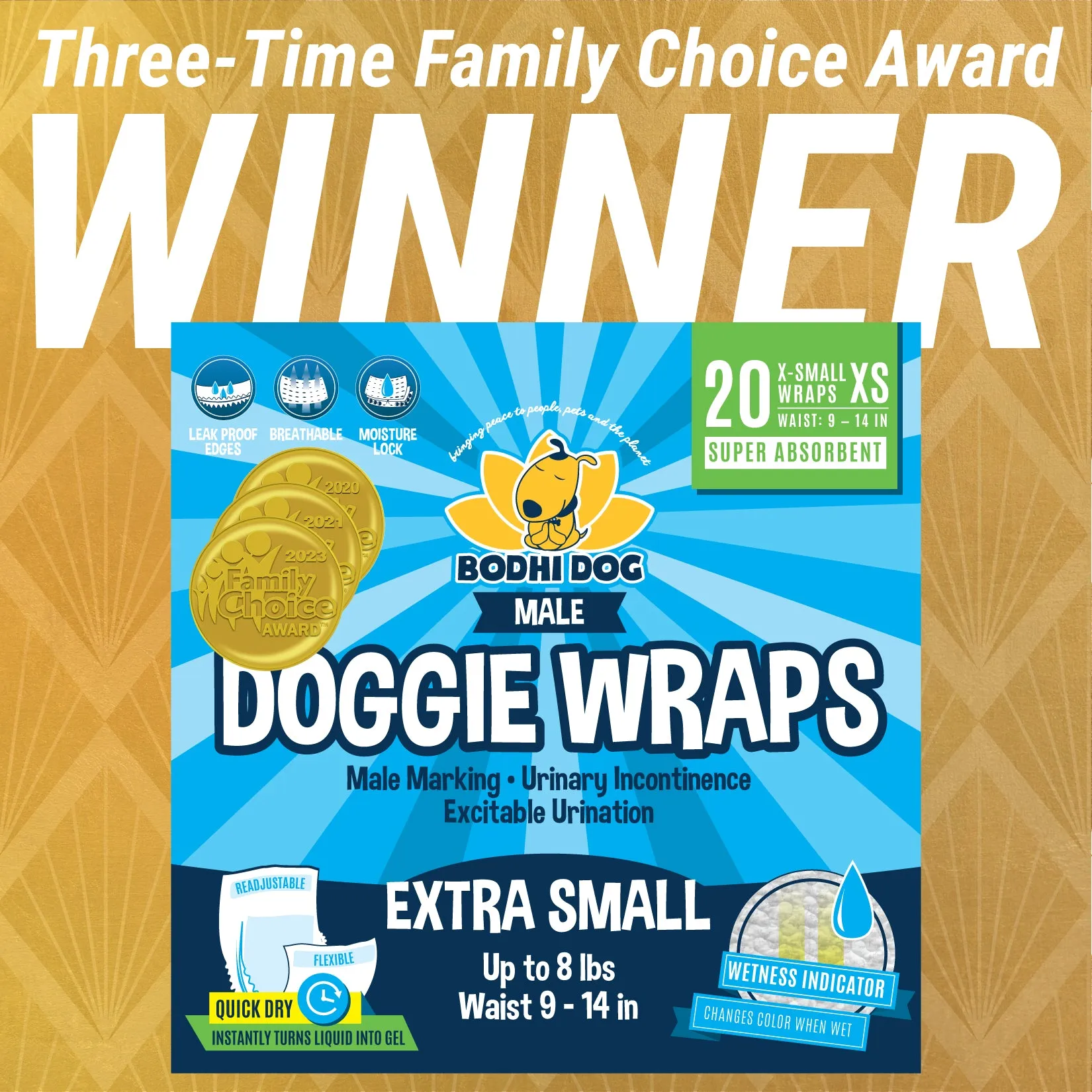 Bodhi Dog Disposable Male Dog Diapers | Super Absorbent Leak-Proof Fit | Premium Adjustable Male Dog Pee Wraps with Moisture Control & Wetness Indicator | Extra Small – Extra Large