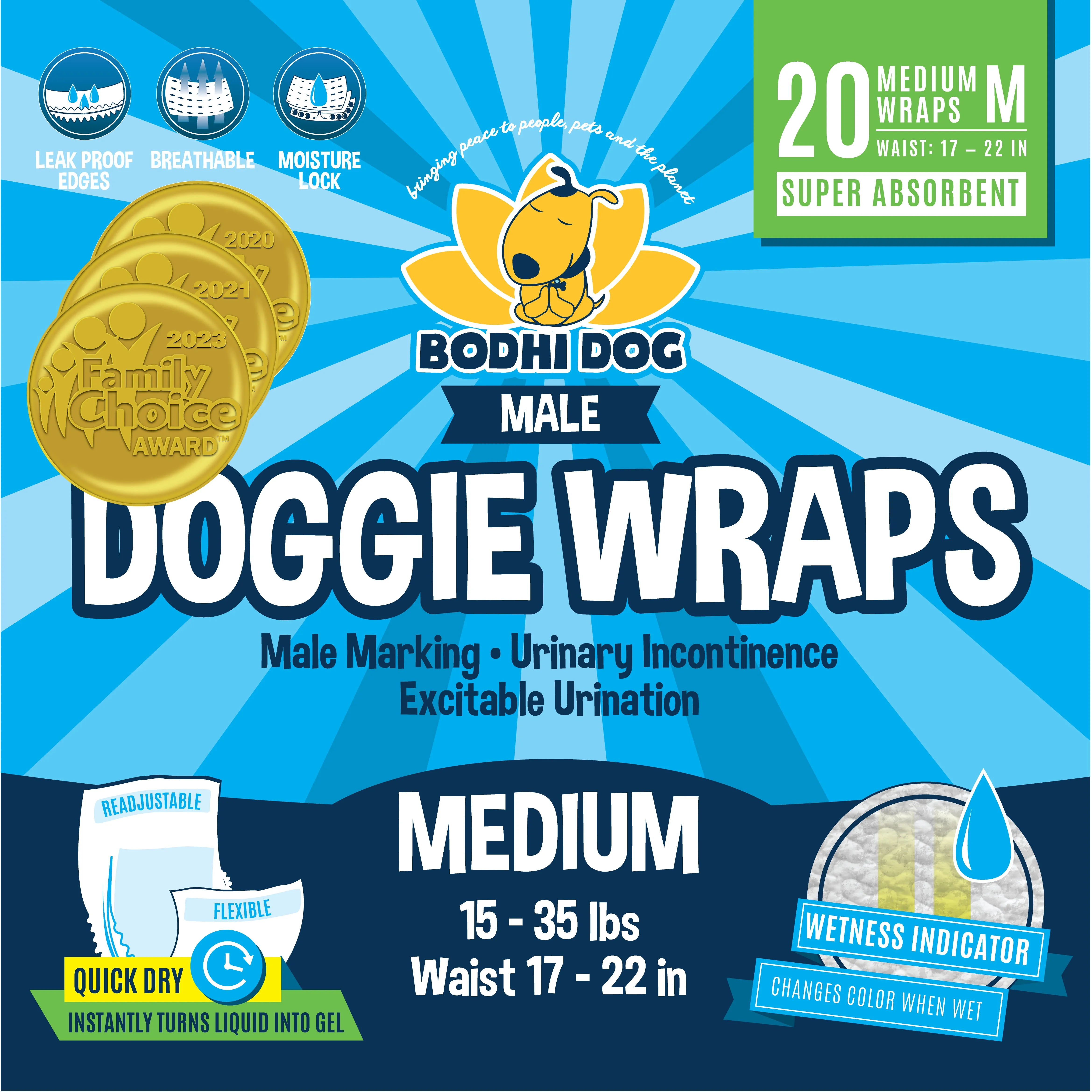 Bodhi Dog Disposable Male Dog Diapers | Super Absorbent Leak-Proof Fit | Premium Adjustable Male Dog Pee Wraps with Moisture Control & Wetness Indicator | Extra Small – Extra Large
