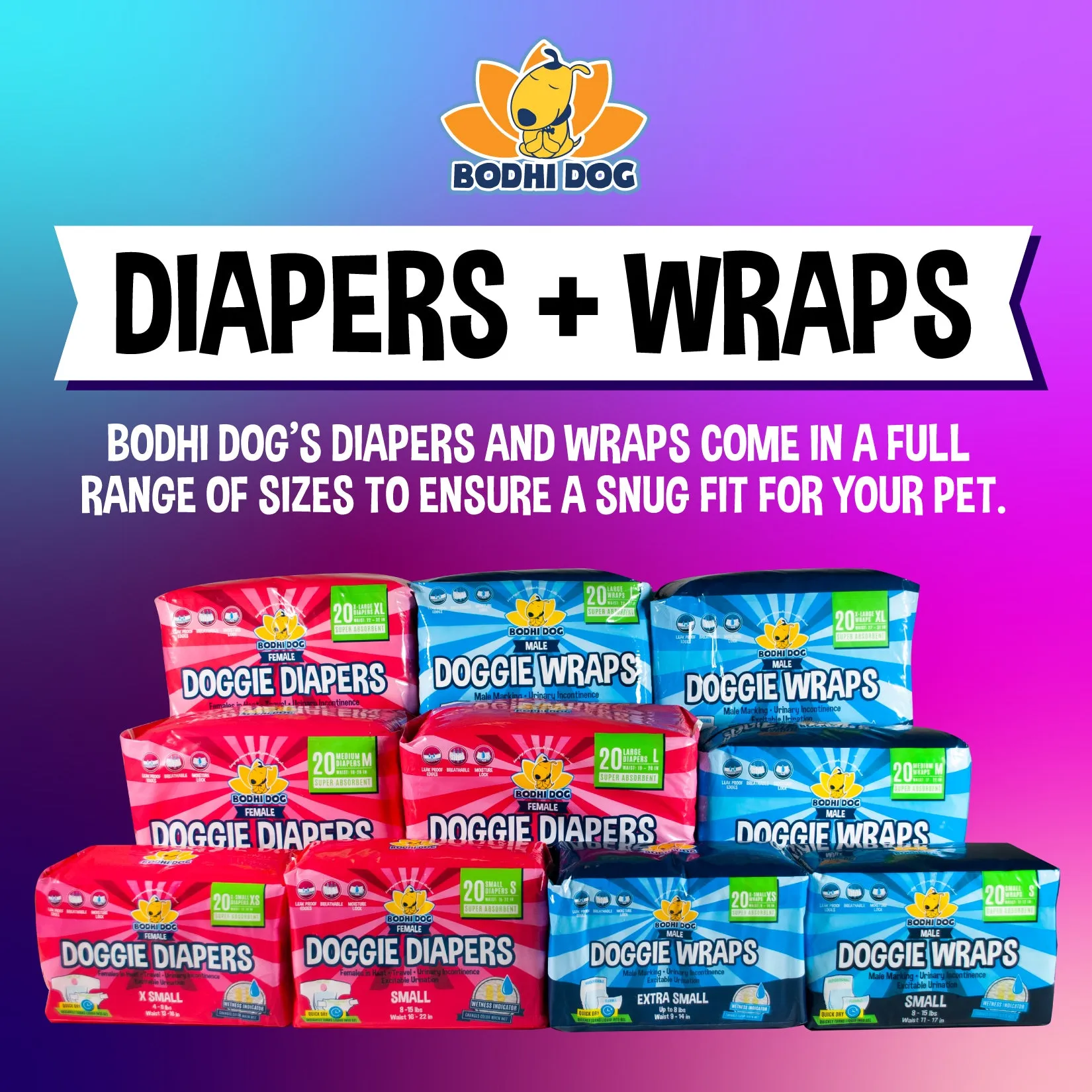 Bodhi Dog Disposable Male Dog Diapers | Super Absorbent Leak-Proof Fit | Premium Adjustable Male Dog Pee Wraps with Moisture Control & Wetness Indicator | Extra Small – Extra Large