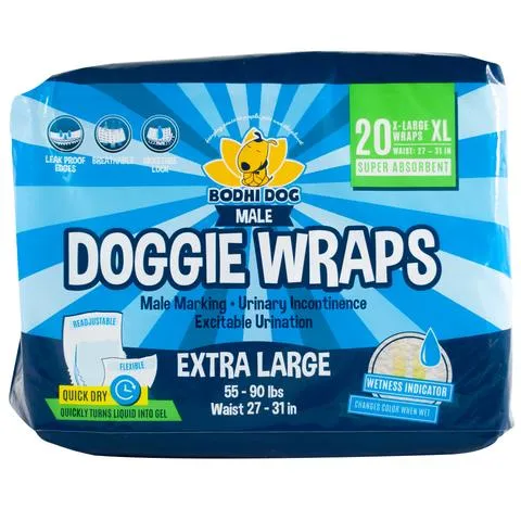 Bodhi Dog Disposable Male Dog Diapers | Super Absorbent Leak-Proof Fit | Premium Adjustable Male Dog Pee Wraps with Moisture Control & Wetness Indicator | Extra Small – Extra Large