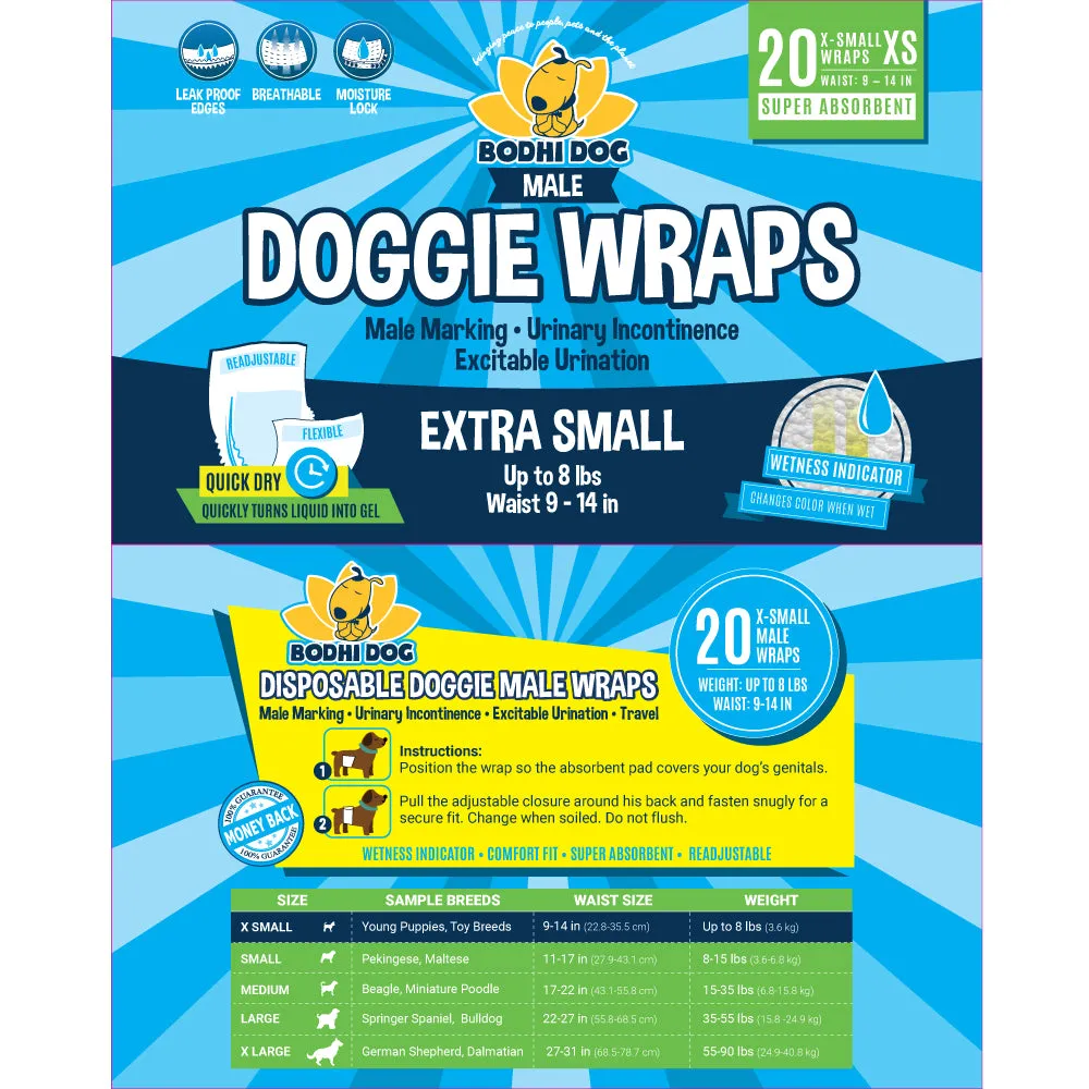 Bodhi Dog Disposable Male Dog Diapers | Super Absorbent Leak-Proof Fit | Premium Adjustable Male Dog Pee Wraps with Moisture Control & Wetness Indicator | Extra Small – Extra Large