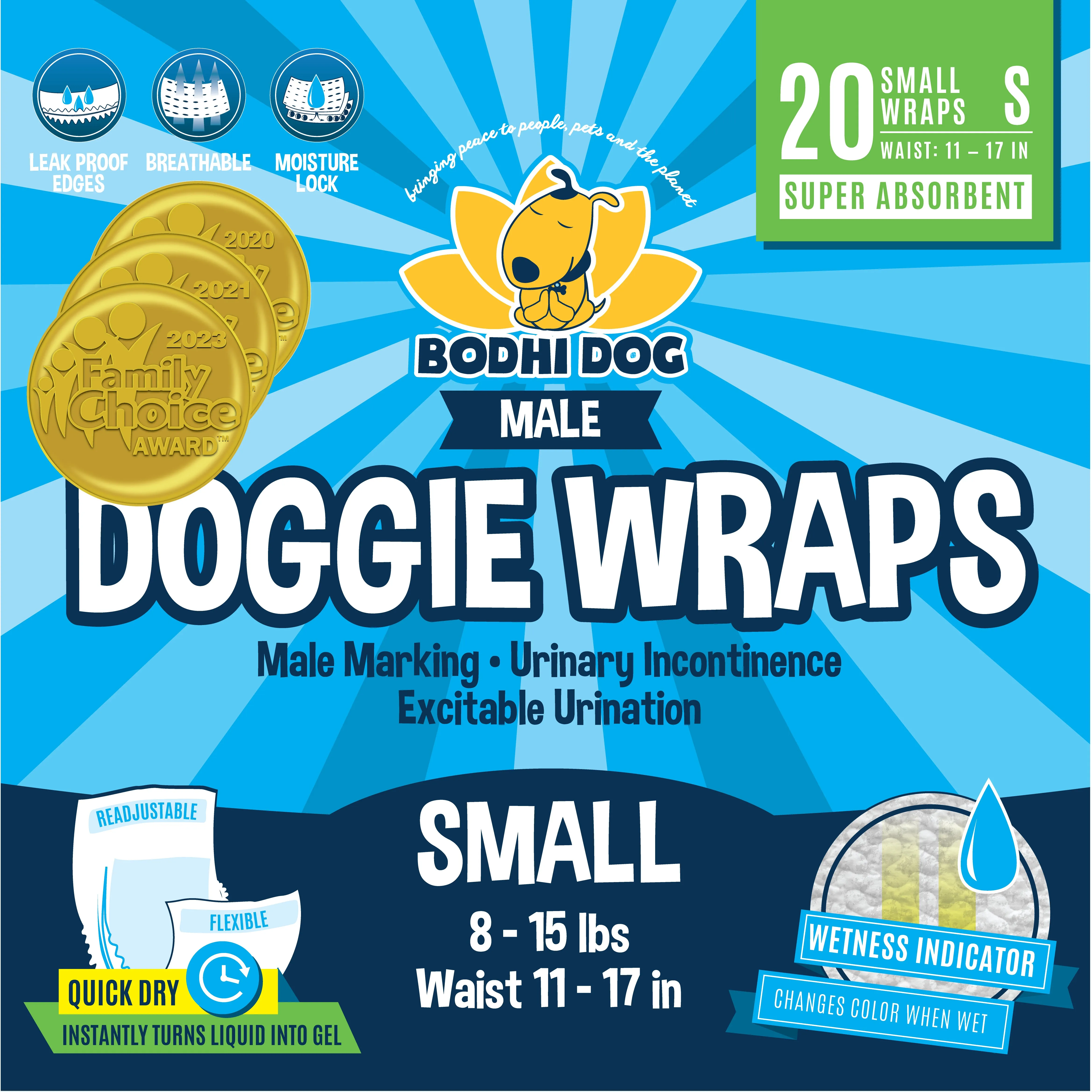 Bodhi Dog Disposable Male Dog Diapers | Super Absorbent Leak-Proof Fit | Premium Adjustable Male Dog Pee Wraps with Moisture Control & Wetness Indicator | Extra Small – Extra Large