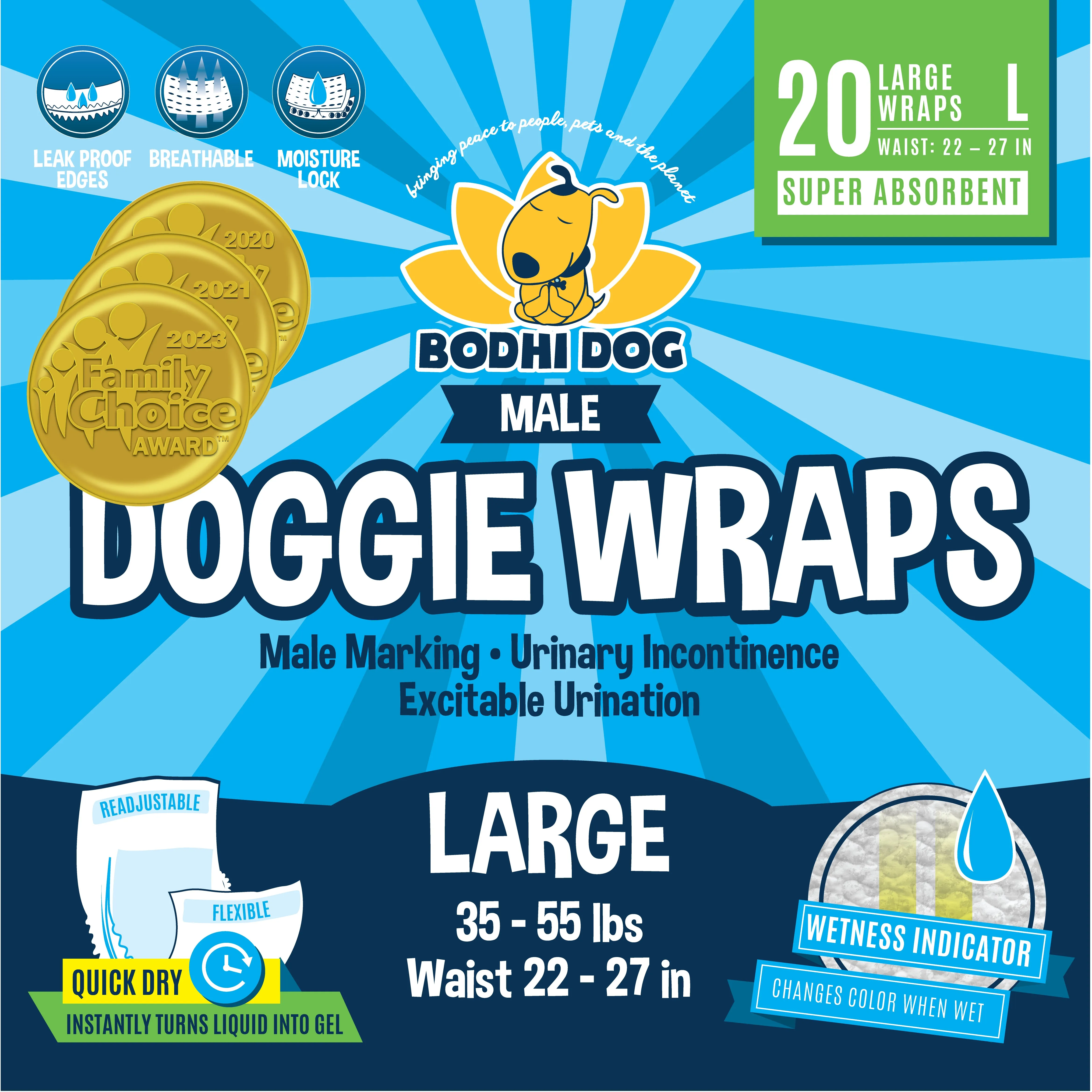Bodhi Dog Disposable Male Dog Diapers | Super Absorbent Leak-Proof Fit | Premium Adjustable Male Dog Pee Wraps with Moisture Control & Wetness Indicator | Extra Small – Extra Large