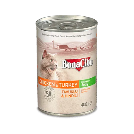 BONACIBO Canned Cat Food Chicken & Turkey 400g