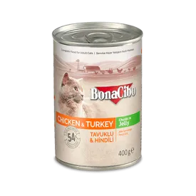 BONACIBO Canned Cat Food Chicken & Turkey 400g