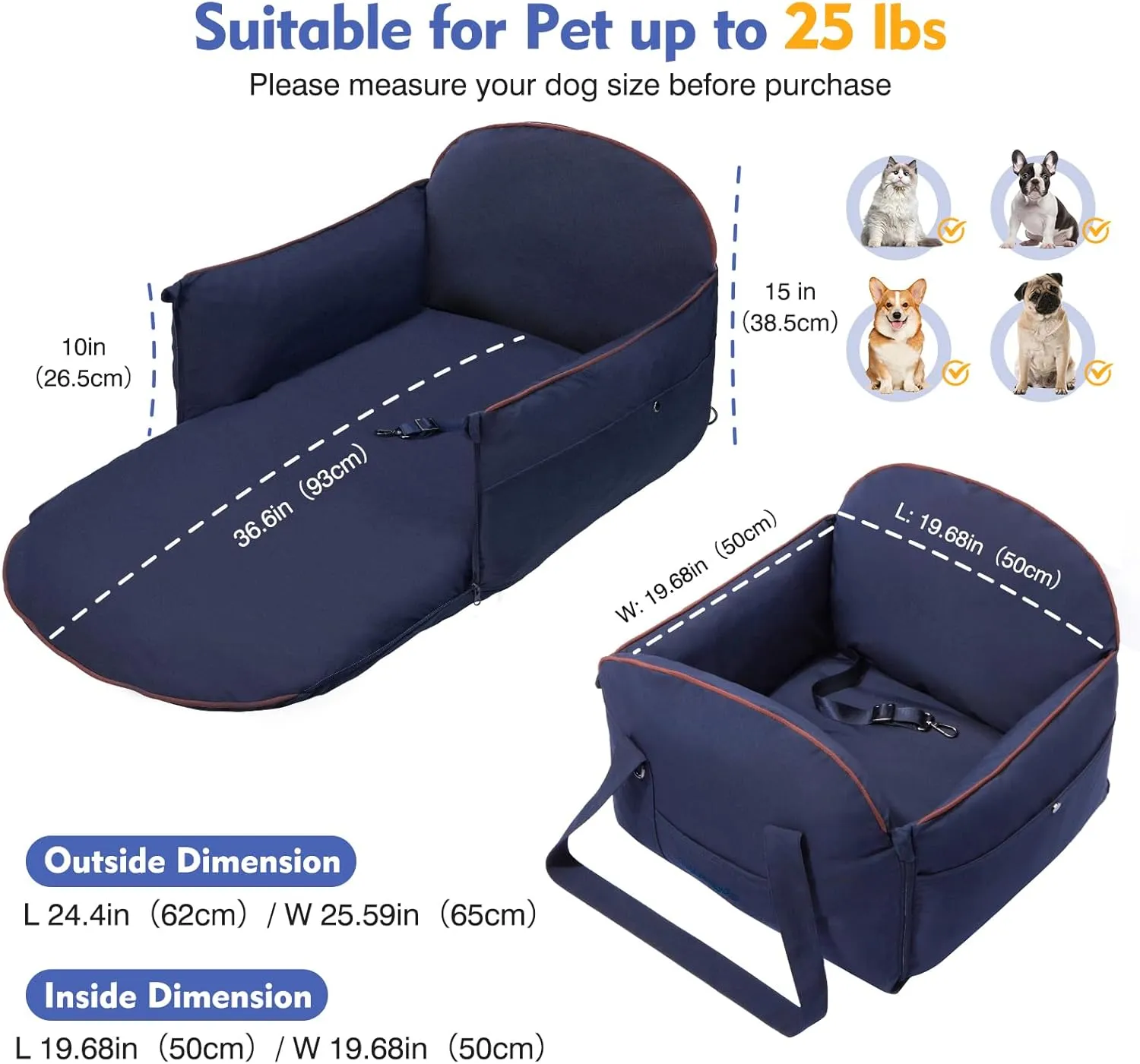 BurgeonNest Dog Car Seat for Medium Dogs, 2-in-1 Pet Booster Seat with Cozy Fabric,Storage Pockets, Washable Cat Puppy Outdoor Carrier Bed Up to 25lbs