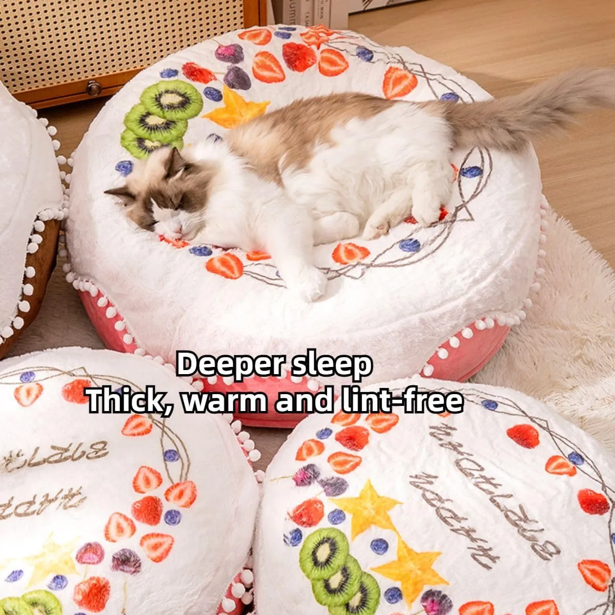 Cat Bed Pet Caveolae Pet Plush Cushion Round Mattress Unchewable Dog Bed Pet Sleeping Mats Dog Beds Portable Dog Bed Washable Bed Pads Keep Warm (Pink,Small)