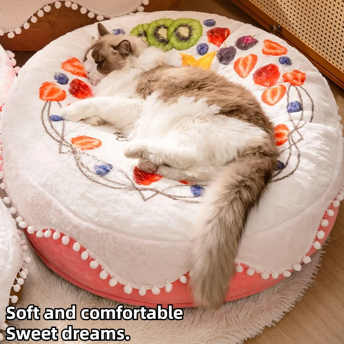 Cat Bed Pet Caveolae Pet Plush Cushion Round Mattress Unchewable Dog Bed Pet Sleeping Mats Dog Beds Portable Dog Bed Washable Bed Pads Keep Warm (Pink,Small)