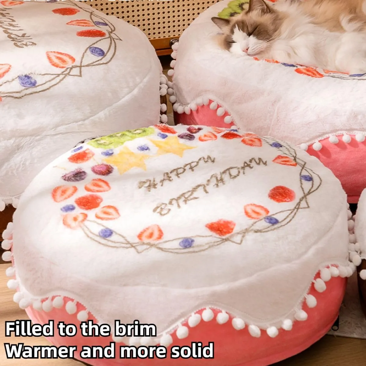 Cat Bed Pet Caveolae Pet Plush Cushion Round Mattress Unchewable Dog Bed Pet Sleeping Mats Dog Beds Portable Dog Bed Washable Bed Pads Keep Warm (Pink,Small)