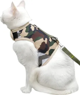 Cat Harness and Leash Set for Walking Escape Proof, Adjustable Cat Vest Harness, Padded Stylish Cat Walking Jackets, Camo Green, Medium
