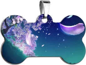 Cherry Blossom Pet ID Tag Stainless Steel Dog Tags Cat Tags Personalized Collar Tags Pet Accessories Bone Shape