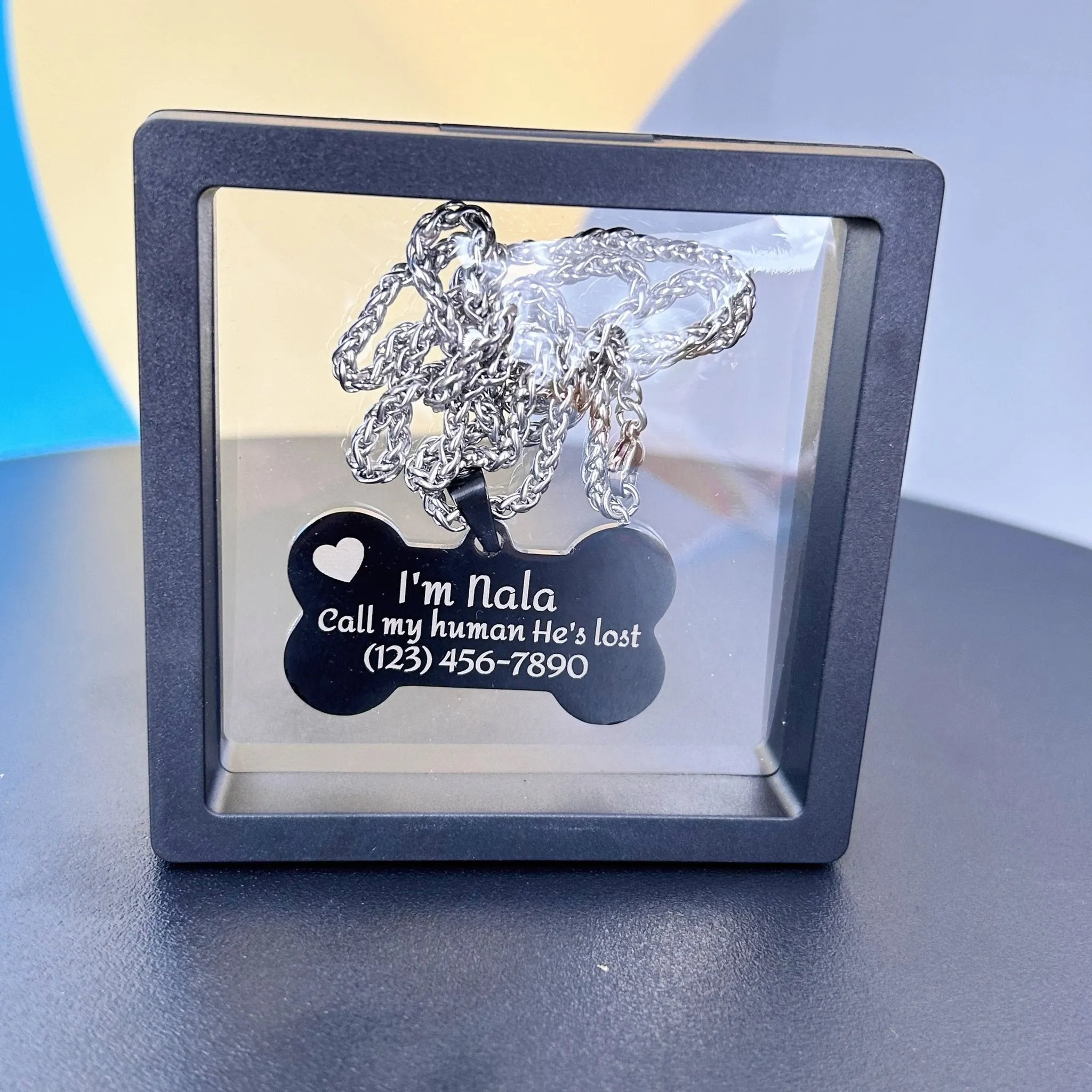 Custom Dog Tags, Bone Shape Stainless Steel with Chain and Box, 1.93x1.07 inch, Personalized Pets Engraved ID Name Plate