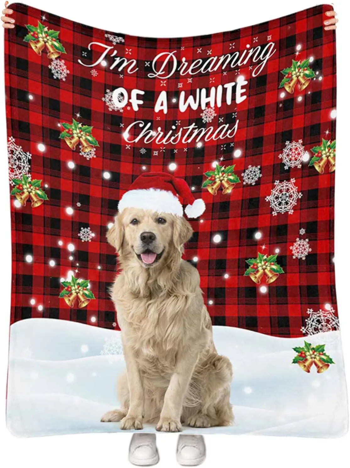 Custom Pet Photo Blanket, Personalized Christmas Fleece Throw with Dog's Name, Xmas Memorial Gift 50"x60"