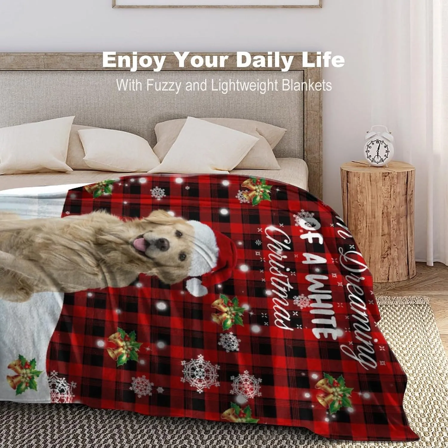 Custom Pet Photo Blanket, Personalized Christmas Fleece Throw with Dog's Name, Xmas Memorial Gift 50"x60"