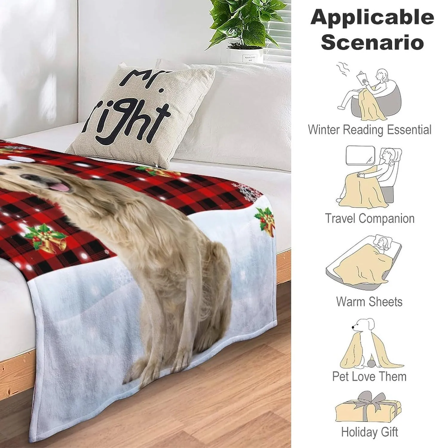 Custom Pet Photo Blanket, Personalized Christmas Fleece Throw with Dog's Name, Xmas Memorial Gift 50"x60"