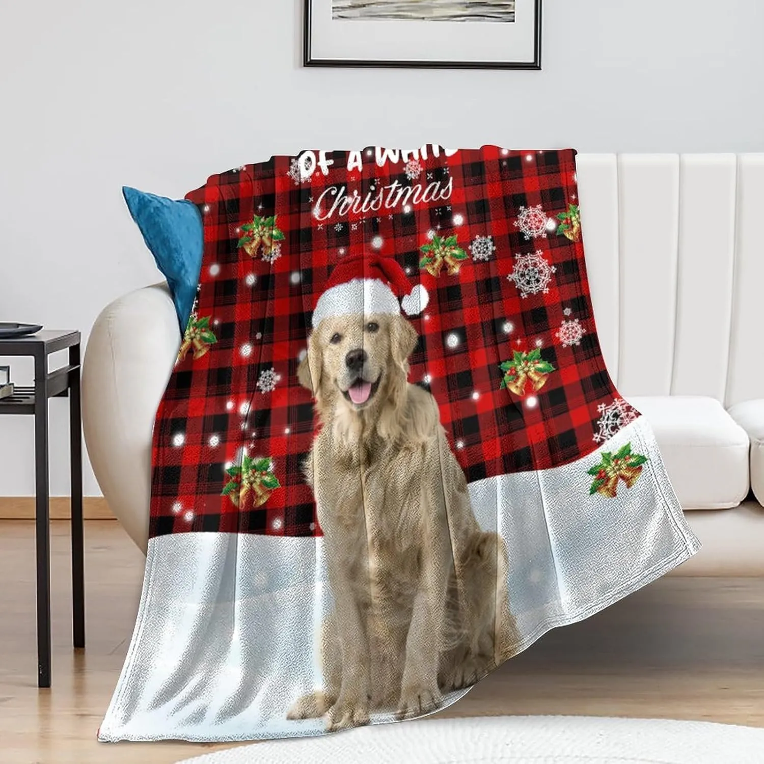 Custom Pet Photo Blanket, Personalized Christmas Fleece Throw with Dog's Name, Xmas Memorial Gift 50"x60"