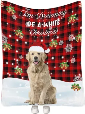 Custom Pet Photo Blanket, Personalized Christmas Fleece Throw with Dog's Name, Xmas Memorial Gift 50"x60"