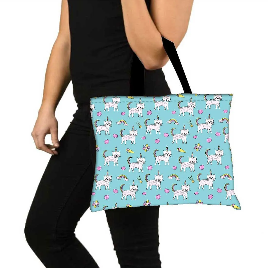 Designer Tote Bag With Zip Beach Gym Travel Bags -  Cute Cat
