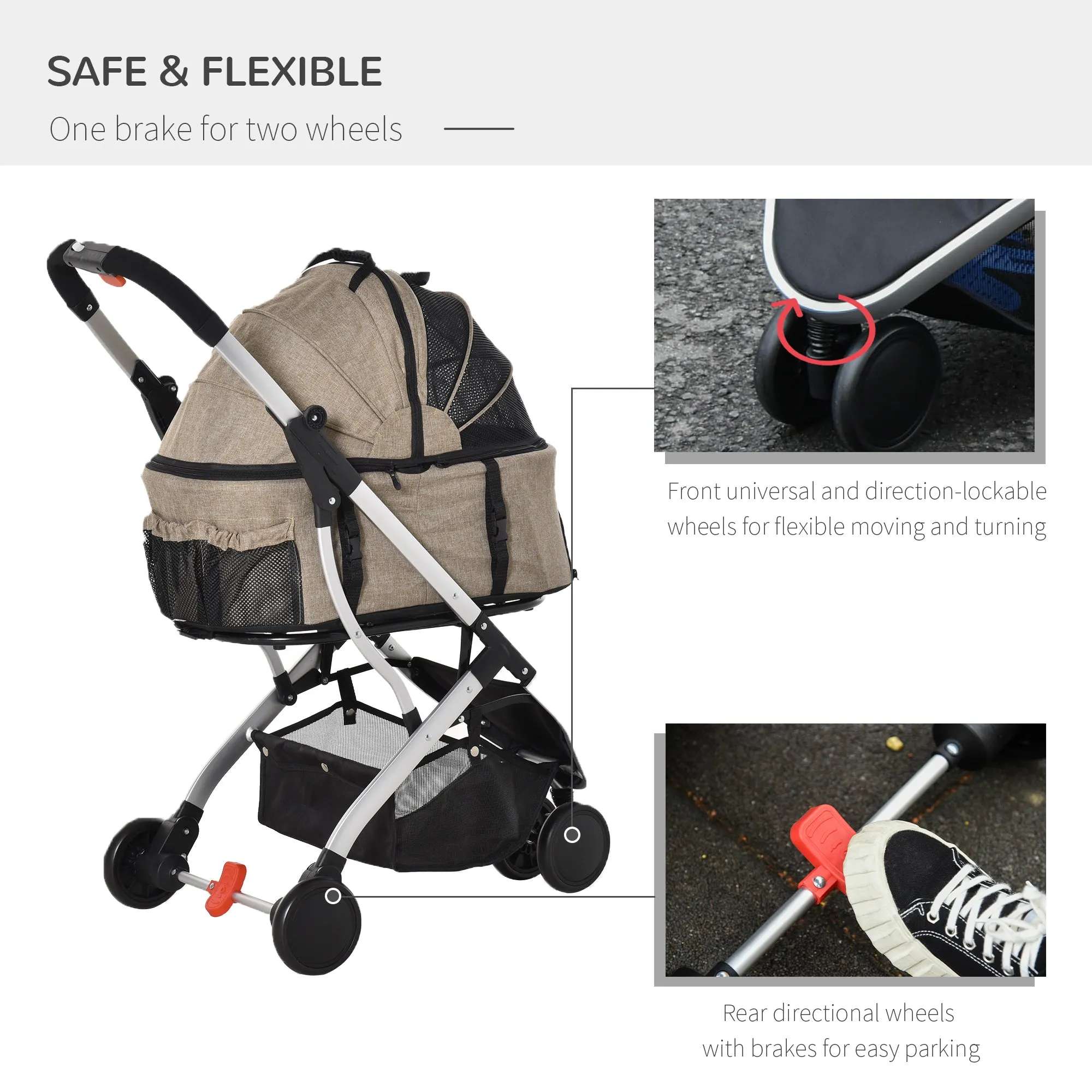 Detachable Pet Stroller 2-In-1 Foldable Dog Cat Travel Carriage Carrying Bag