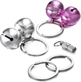 Dog and Cat Collar Bells Pink and Silver 4-Piece Combo Pet Tracker Round Handmade Copper with 4 Keyring Pendant Bells Loud Anti-Lost Training Bells