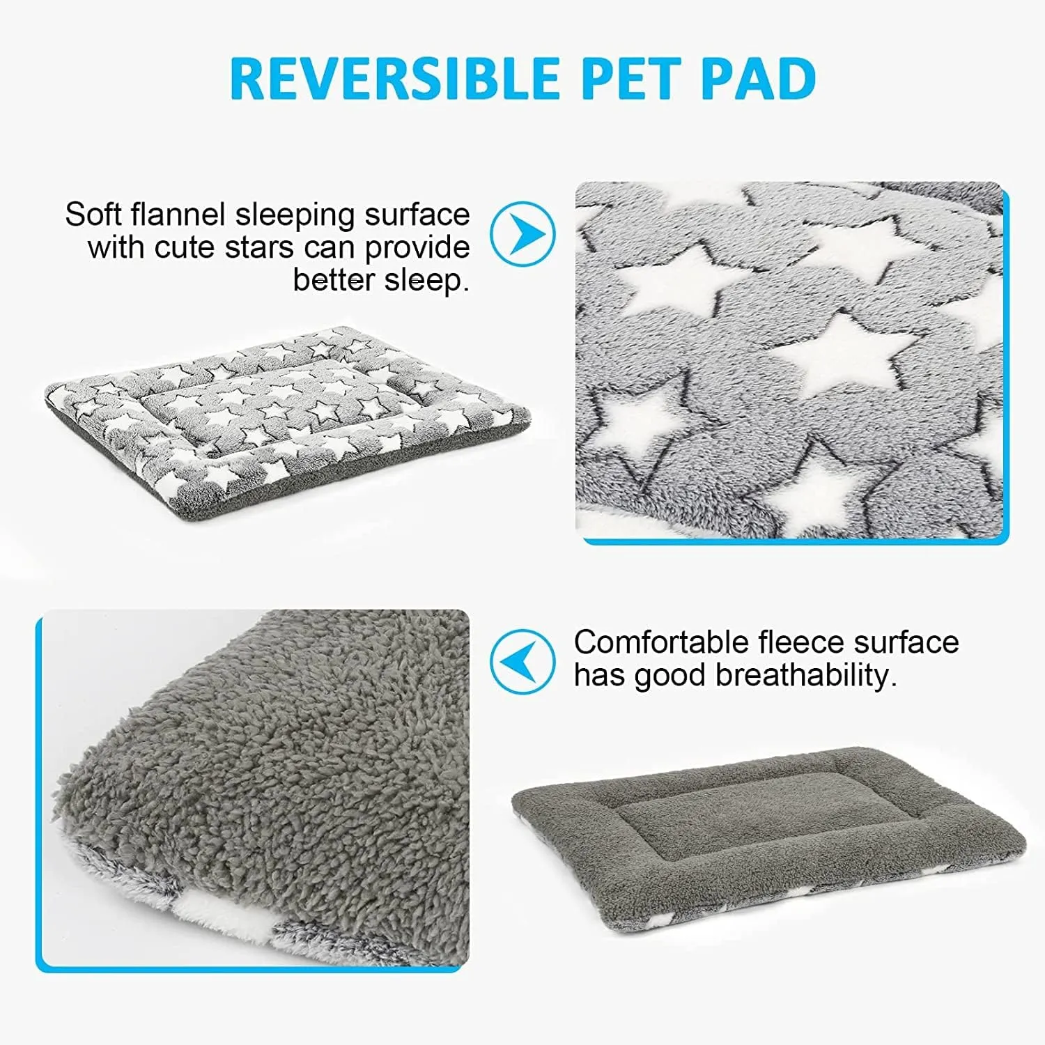 Dog Bed Mat, Pet Bed Pad Reversible, Machine Washable Crate Pad, Pet Sleeping Mat for Small to Large Dogs