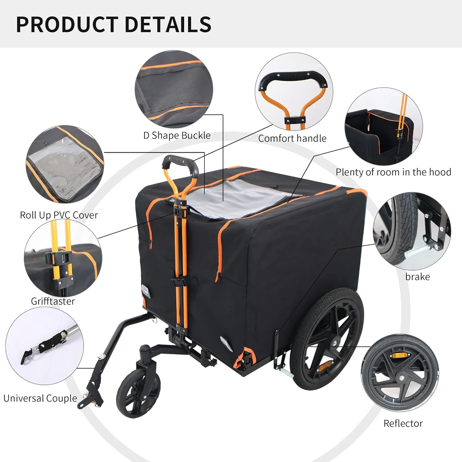 Dog Bike Trailer, 2-in-1 Pet Stroller Cart Bicycle Carrier, Foldable Pet Jogging Stroller for Pets up to 88lbs