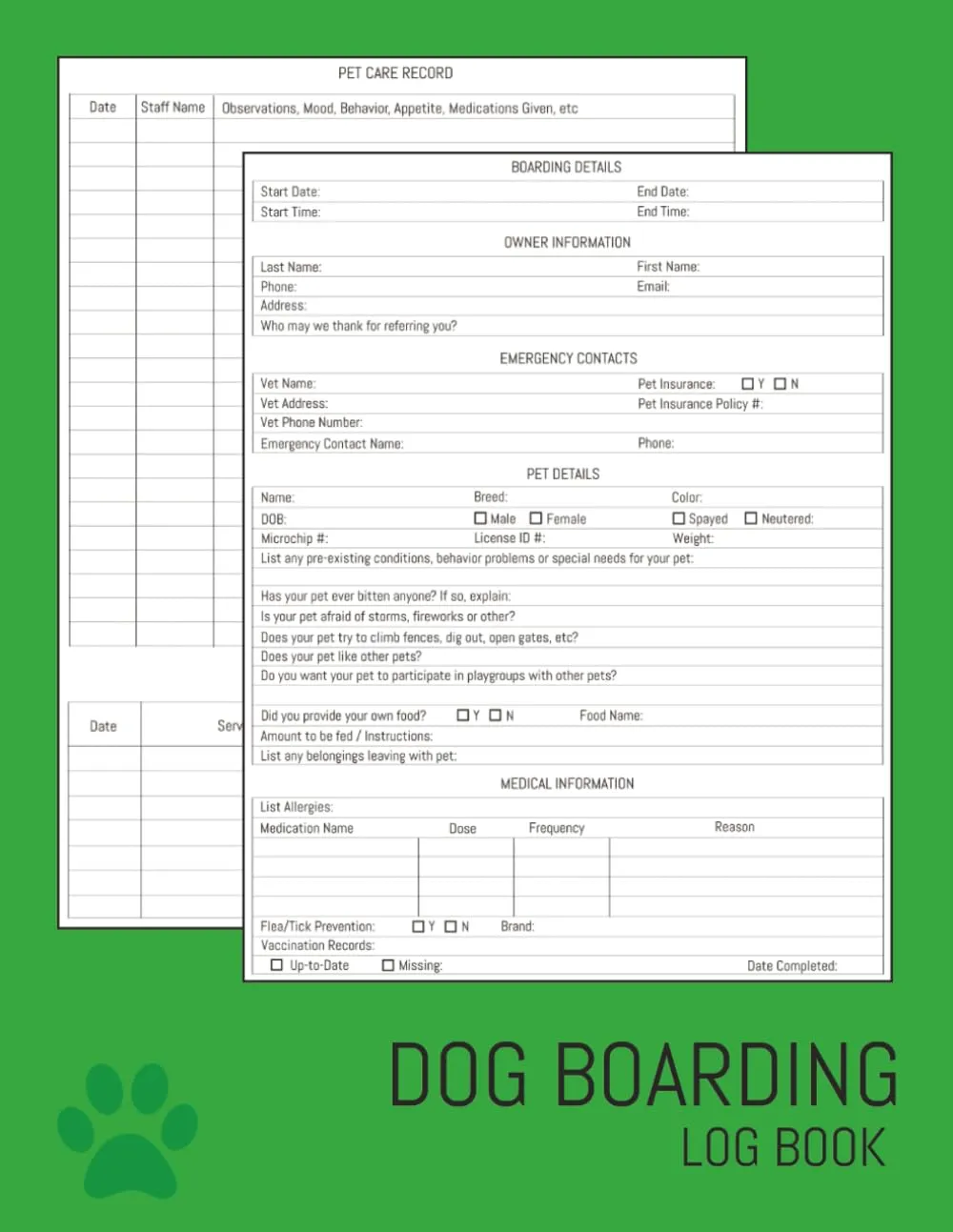 Dog Boarding Log Book: Client intake forms, pet care record, and client payment tracker for pet sitters, in-home pet boarders, and doggie daycares Paperback  May 8, 2025