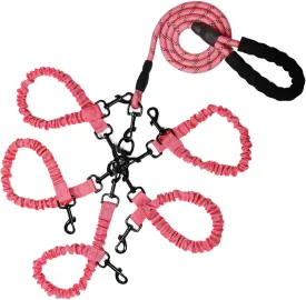 Dog Double Leashes,Rope Bungee Three Leash with Padded Handle Removable for 3 Dogs,Tangle-Free, Padded Handles, 360 Swivel Control (Pink, 5 Way)
