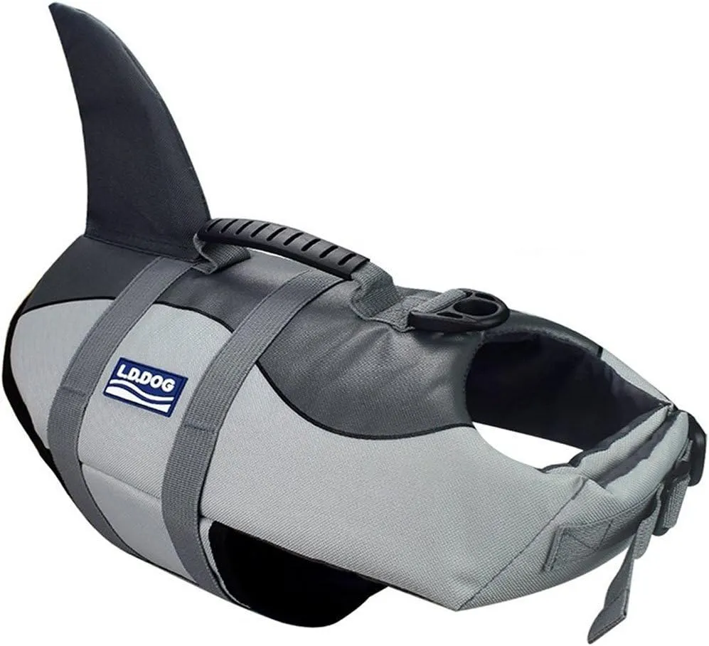 Dog Life Jacket - Grey, Medium, Animal Print, Quick-Drying Mesh, Waterproof, Adjustable, Safety Handle, For Dogs 15  lbs
