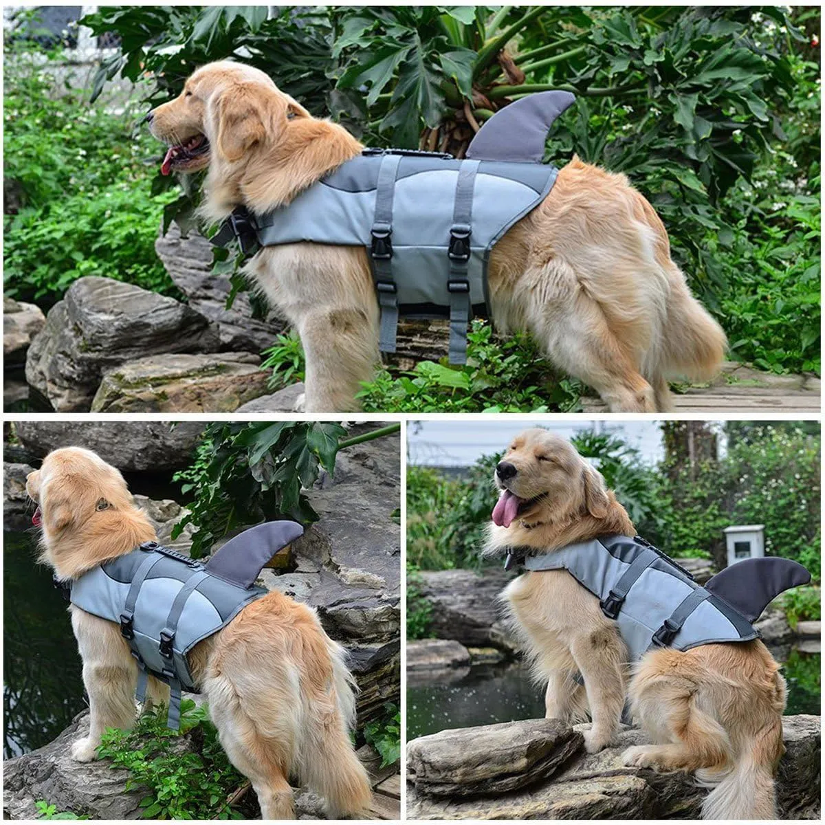 Dog Life Jacket - Grey, Medium, Animal Print, Quick-Drying Mesh, Waterproof, Adjustable, Safety Handle, For Dogs 15  lbs