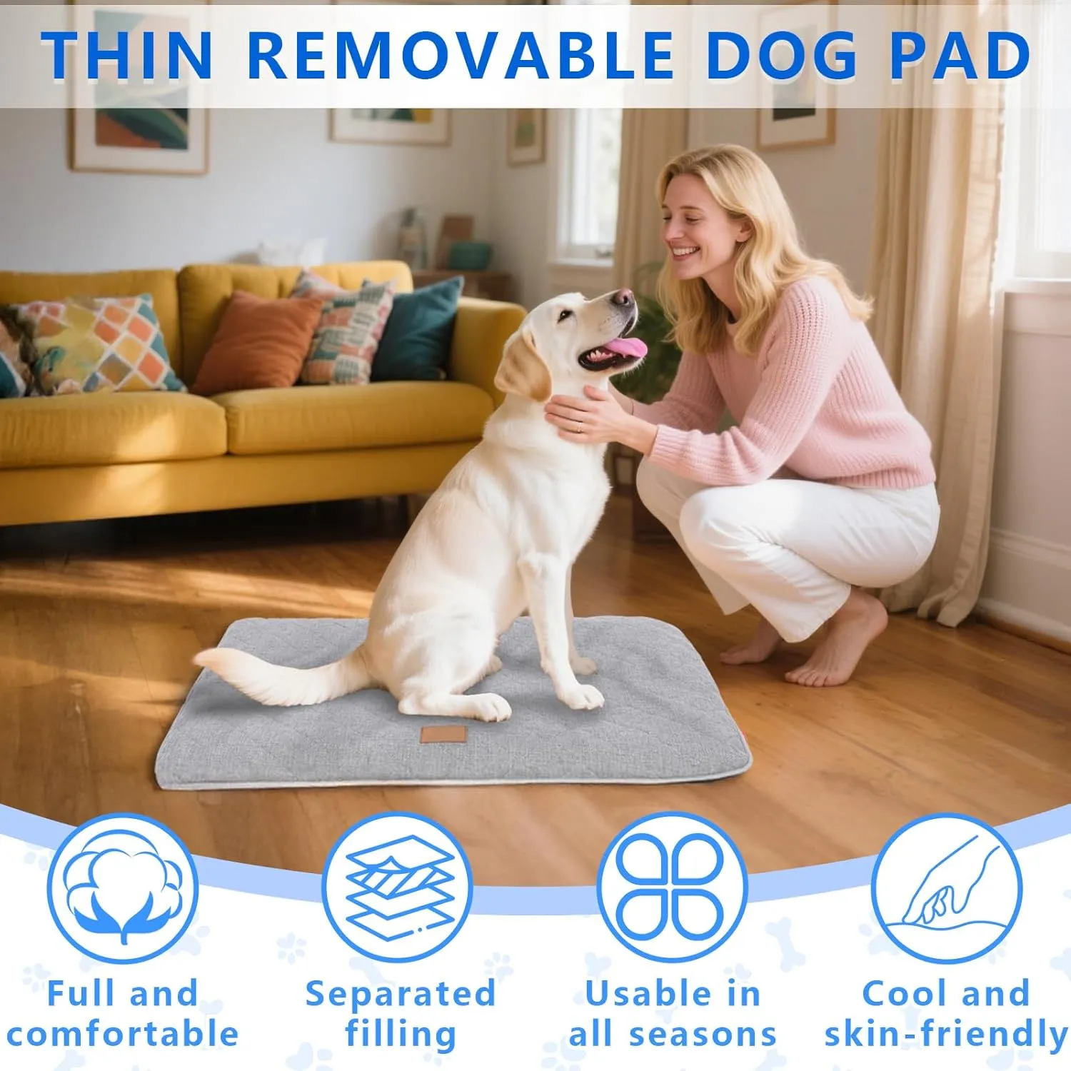 Dog Mat, Anti-Slip Dog Kennel Pad, Washable Dogs Crate Pad for Sleeping, Removable Breathable Large Dogs Crate Pads, Pets Orthopedic Crate Bed for Indoor Outdoor Use (Grey, XX-Large)